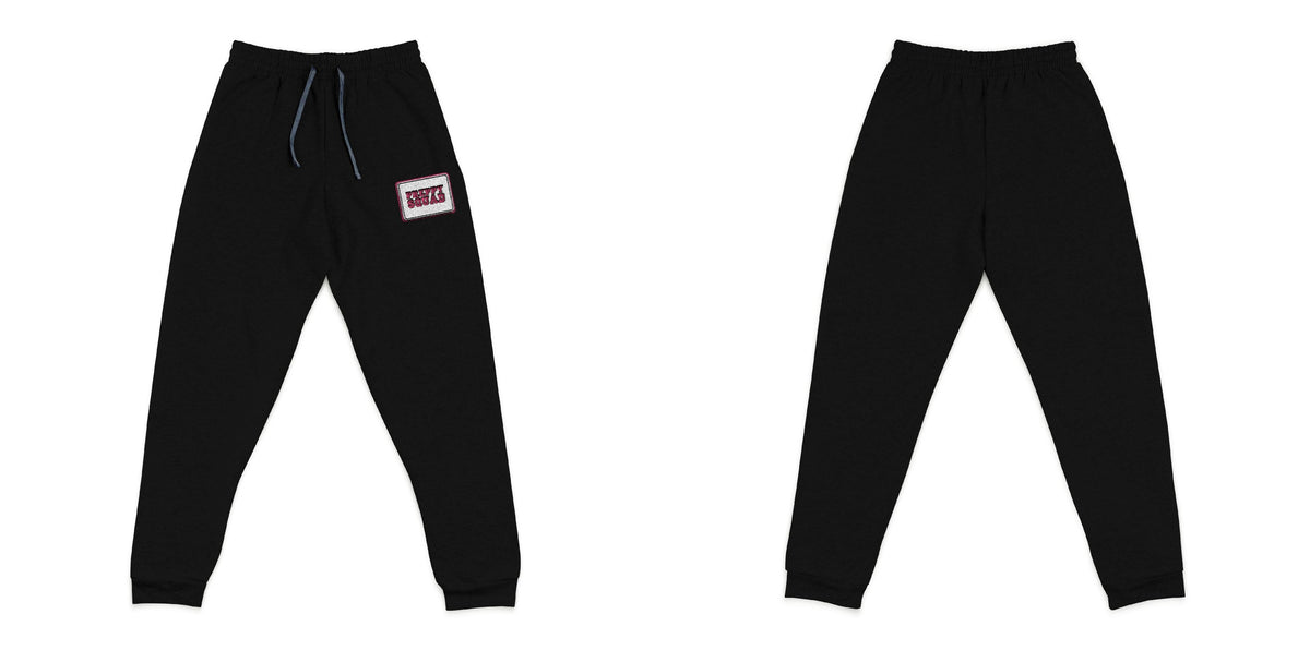 PREPPY SQUAD Patch Joggers — Black front and back